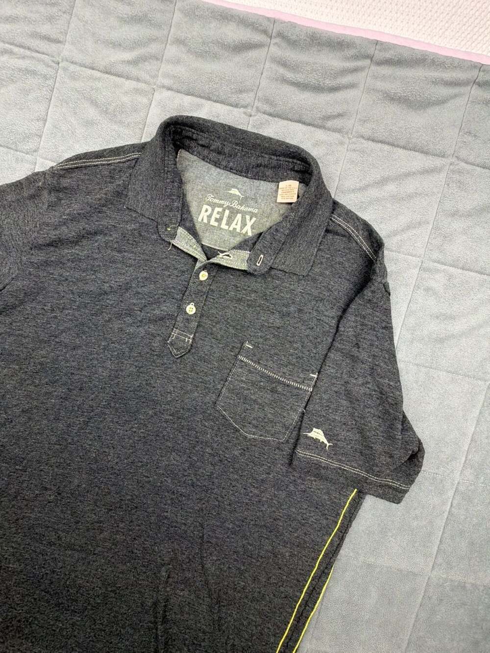 Tommy Bahama Relax Charcoal Gray Short Sleeve Polo Shirt w Chest Pocket Size L